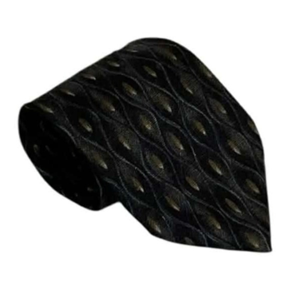 XMI Men's Black Gold‎ Geometric Pattern Silk Necktie - READ